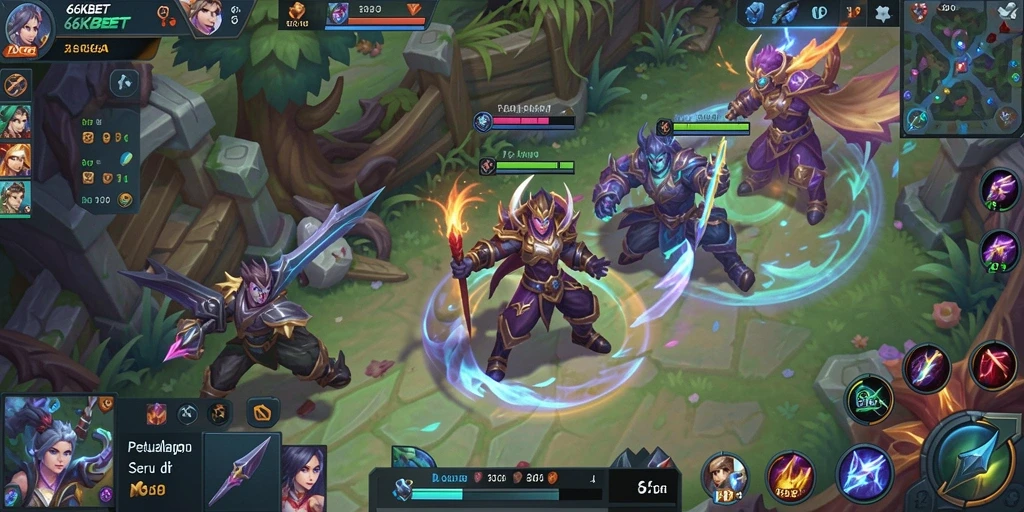 Screenshot gameplay 66KBET menampilkan aksi seru pertarungan MOBA.