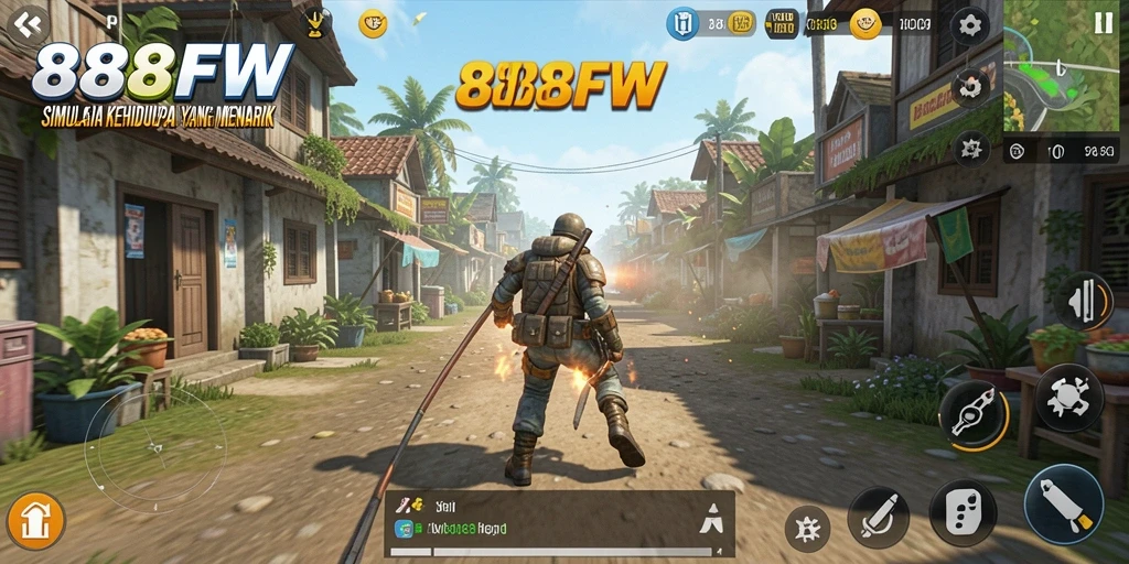 Screenshot gameplay 888FW menampilkan kehidupan virtual yang dinamis.