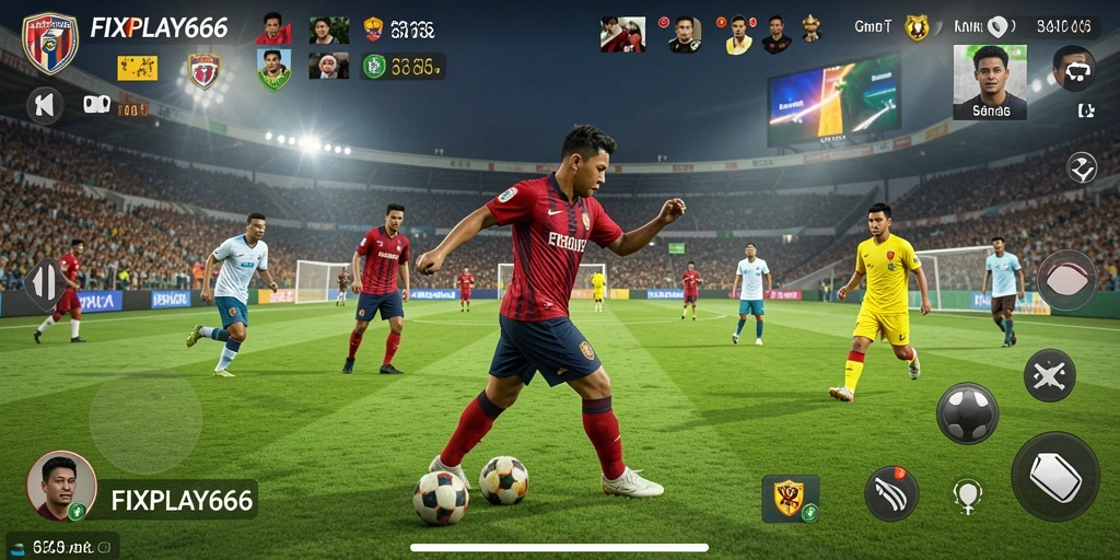Tangkapan layar game yang menunjukkan momen seru dalam pertandingan sepak bola.