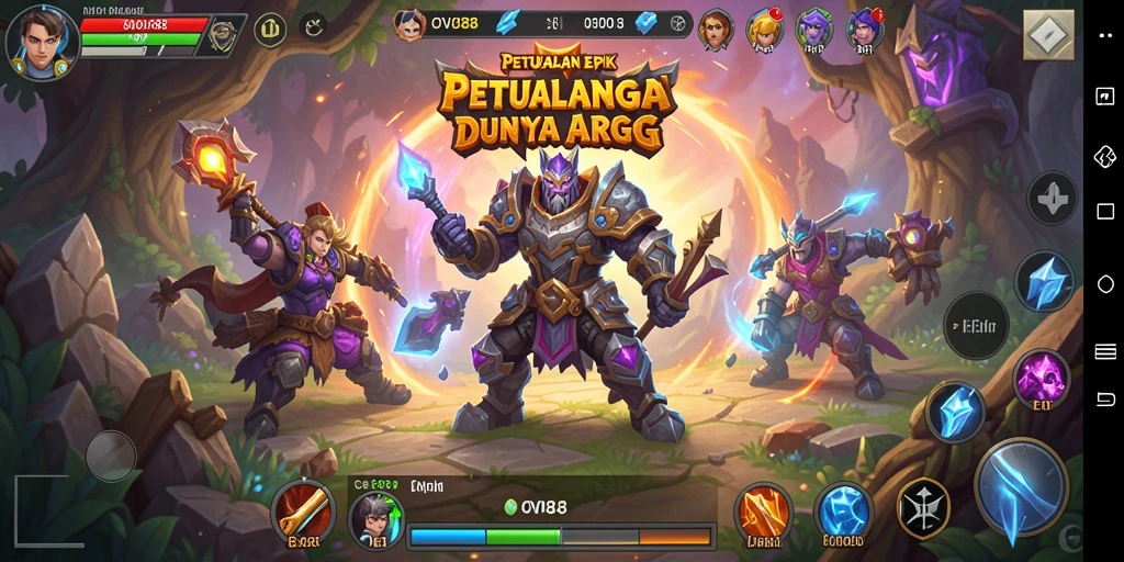 Screenshot gameplay OVO88 memperlihatkan pertarungan seru di dunia fantasi.