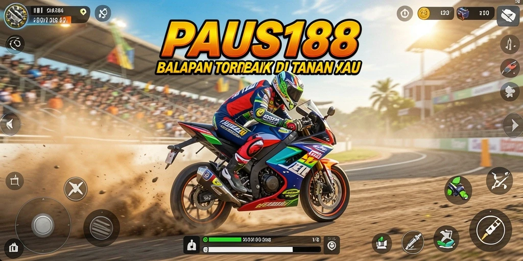 Gameplay seru PAUS188 dengan motor balap yang menantang.