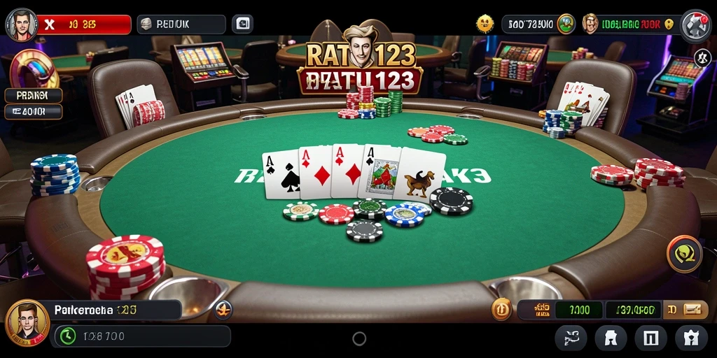 Tampilan gameplay Poker yang mendebarkan dan interaktif.