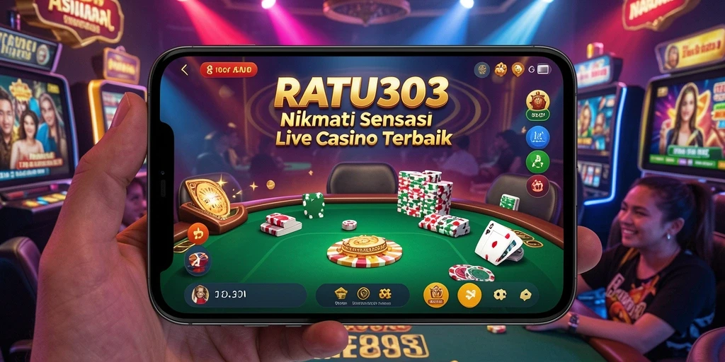 Screenshot gameplay RATU303 menampilkan dealer langsung dan suasana kasino yang hidup.