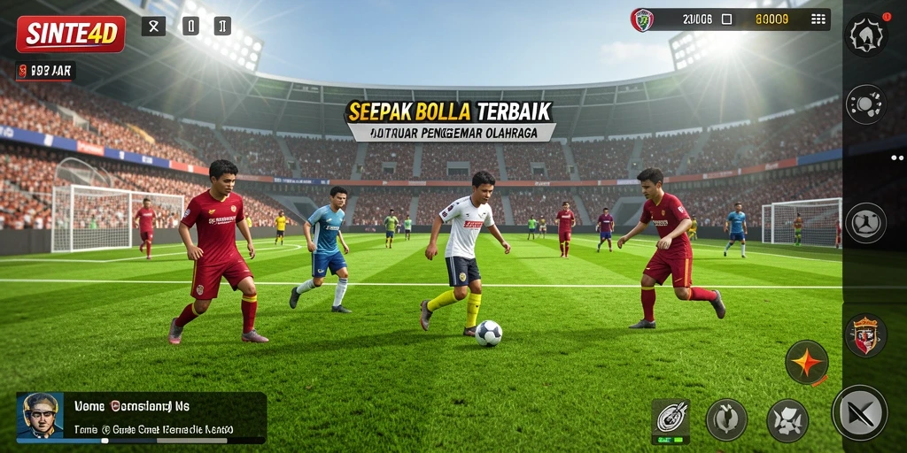Screenshot gameplay SINTE4D menampilkan aksi sepak bola yang mendebarkan.