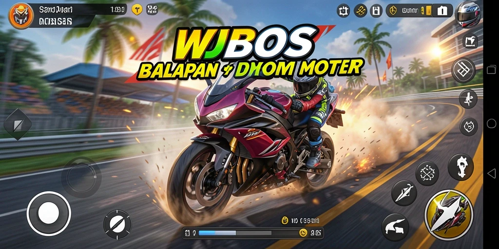 Tampilan gameplay WDBOS dengan aksi balapan motor yang intens.